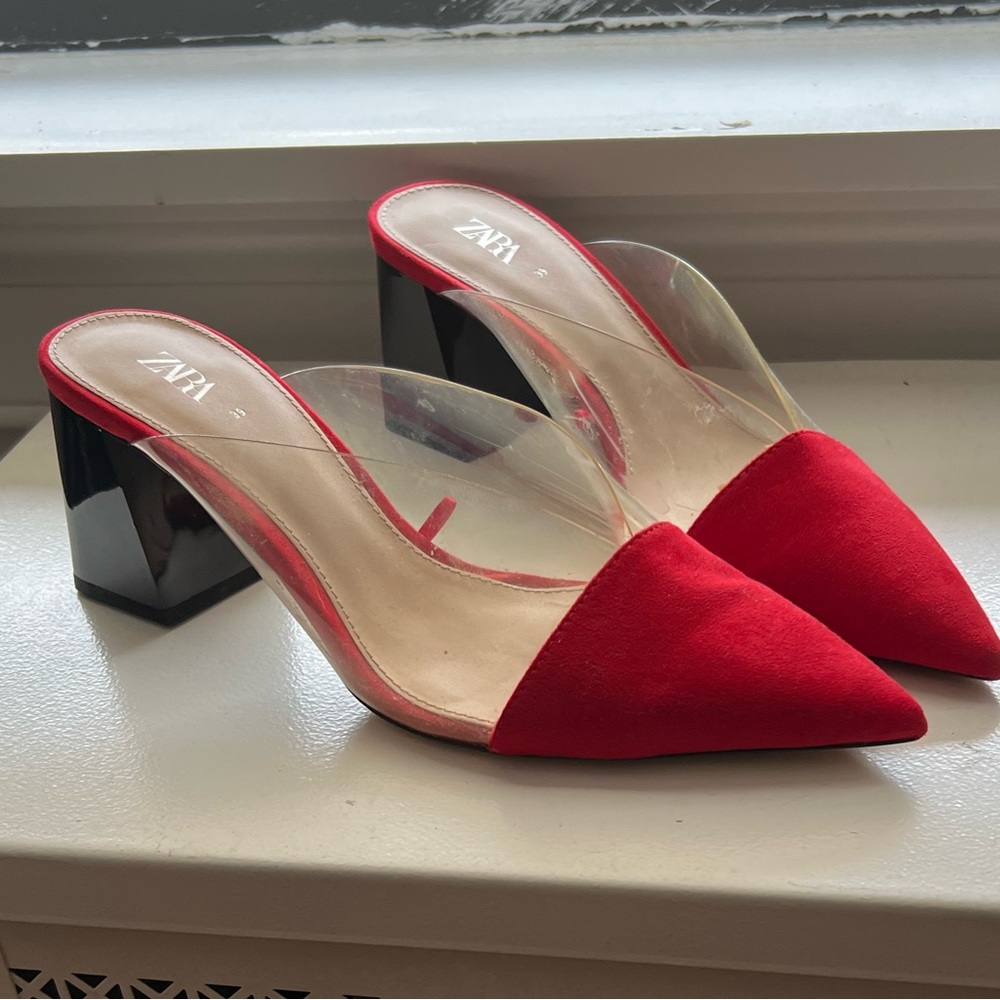 GREAT CONDITION Red Suede/Vinyl Mules